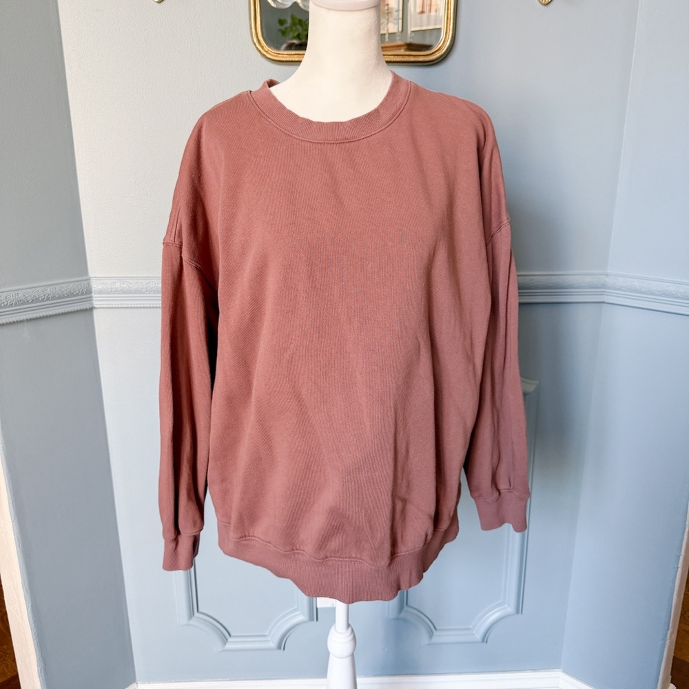 Brown tunic length legging friendly sweatshirt